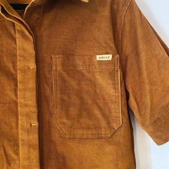 Ariat Burnt Orange Corduroy Short Sleeve Button Down Knee Length Dress Small - Picture 5 of 13